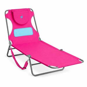lot 9738 image: Ostrich The Ladies Comfort Lounger  Foldable Beach Pool Tanning Chair  Pink - Retail $162