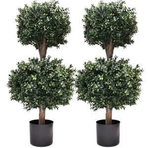 lot 9742 image: BLONYUVC 3Ft-35 Artificial Boxwood Double Ball Topiary Trees,2PACK Faux Topiaries Tree Store Garden Indoor&Outdoor for Porch Home Decor - Retail $140