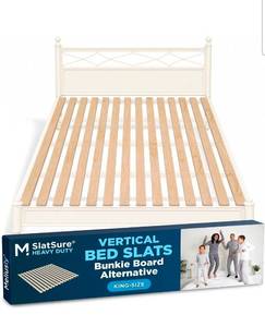lot 9743 image: King Bunkie Board 76x80 - Heavy Duty Vertical Wood Bed SlatsSlatSure Box Spring Alternative - Foldable Wood Mattress Support for Platform Bed Frames, Under 2.5 Spacing, Non-Slip - Retail $149