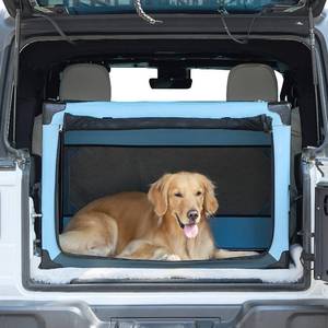 lot 9755 image: JOYTUTUS Collapsible Dog Crate, 38 Inch Portable Pet Crate for Car, Travel Dog Kennel Foldable Dog Crate for Large Dog 70lbs, Soft Cat Carrier Fit for Indoor & OutdoorTrunk (Blue) - Retail $120
