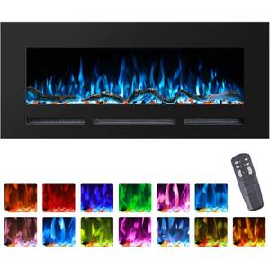 lot 9756 image: Rodalflame 50 Electric Fireplace Wall Mounted and Recessed with Remote Control, Adjustable Brightness,13 Color Flames with Log &Crystal, 9H Timer, 7501500W - Retail $279