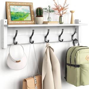 lot 9764 image: Optish Coat Rack Wall Mount with Shelf, 24 Inch Coat Hanger Walls Mounted, Hat Rack for Walls, Shelf with 5 Coat Hooks, Wall Hanger for Entryway (White) - Retail $30