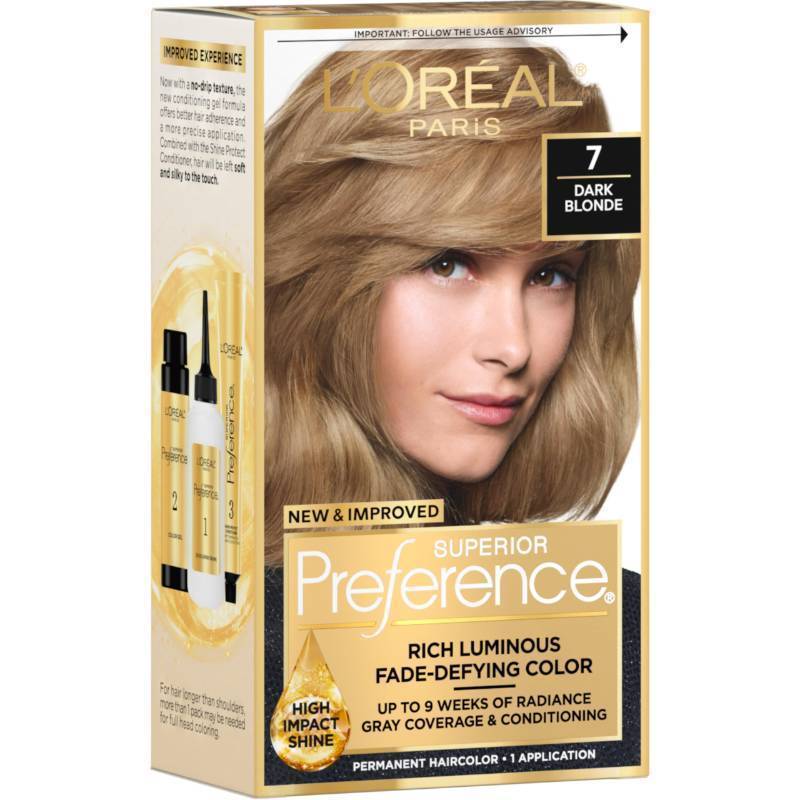 lot 39557 image: LOreal Paris Superior Preference Luminous Fade-Defying Permanent Hair Color, Hair Dye For Up to 9 Weeks of Radiance, Dark Blonde 7, 1 Hair Dye Kit - Retail $13