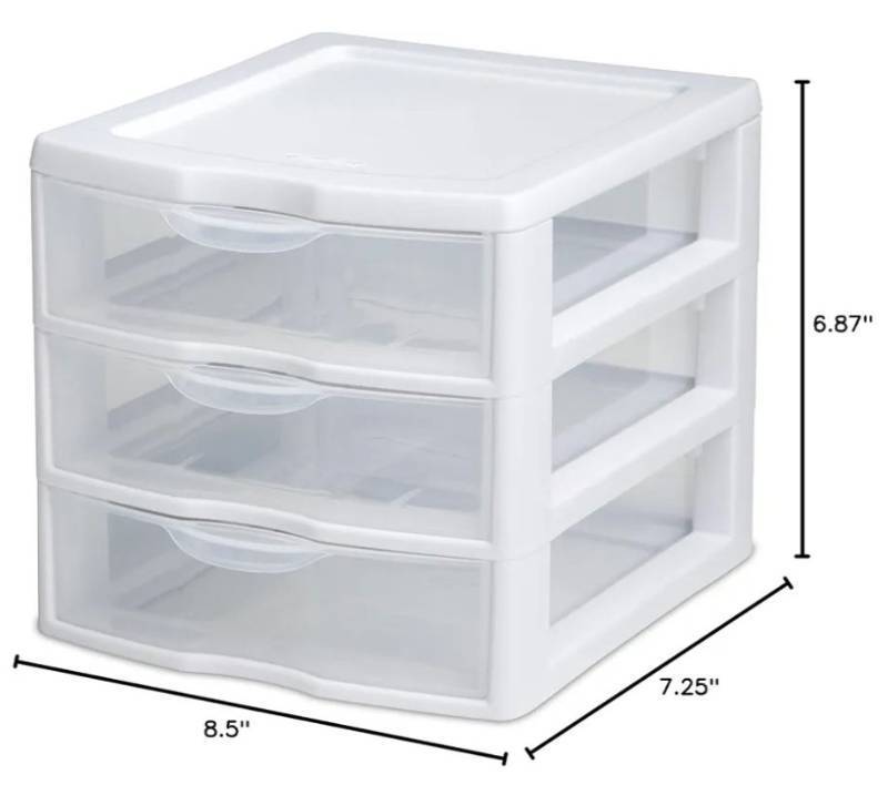 lot 39724 image: Sterilite Desktop Drawer  3 Drawer Clear Plastic Countertop Drawer. - Retail $40