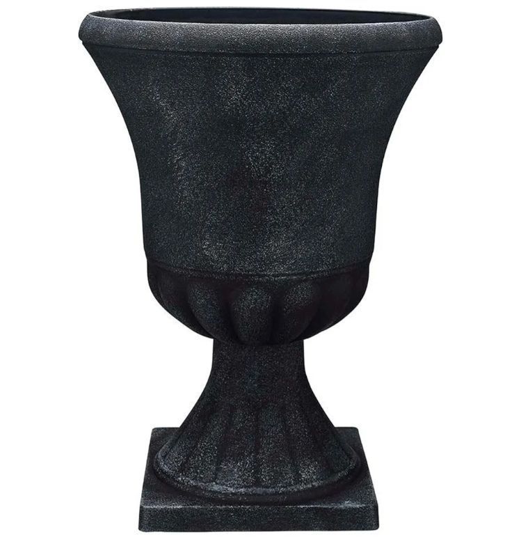 lot 39733 image: Winston Urn Planter with Removable Base, Matte Black, 21 in, SEVERAL CRACKS. - Retail $50
