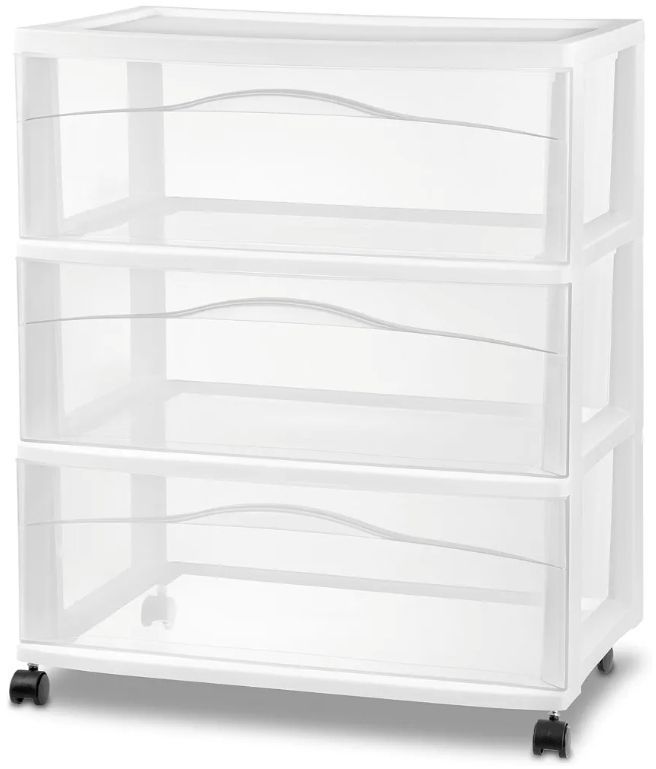 lot 39737 image: Sterilite 559544 3 Drawer Wide Cart - Retail $58