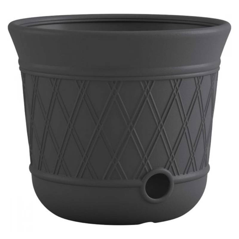 lot 59828 image: Suncast Lattice Hose Pot  Decorative Resin Garden Hose Storage  Peppercorn Gray - Retail $34
