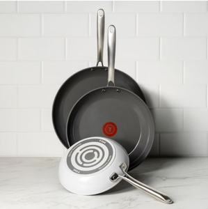 lot 134 image: T-fal Ceramic Non-Stick Frypan Set, 3-piece see description and photo - Retail $38