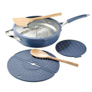 lot 138 image: Tramontina 5-quart All-In-One Plus Ceramic Non-Stick Pan, 7-piece Set see description - Retail $45