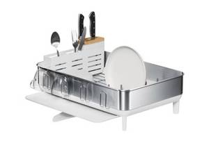 lot 163 image: simplehuman Steel Frame Dishrack with Knife Block - Retail $70