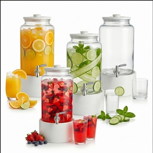 lot 169 image: Studio Drinkware Glass Drink Dispenser with Ceramic Stand 2.2 Gallon - Retail $25