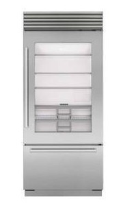 lot 13297 image: Sub-Zero 36in Classic Over-and-Under RefrigeratorFreezer w Glass Door  Retail $15,269
