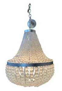 lot 13298 image: Currey & Company 9202 Frosted Glass Bead Chandelier 120V, 3 bulb light