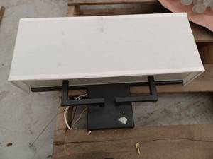 lot 13300 image: Black Metal Wall Sconce w Rectangular White Fabric Shade, Integrated LED Strip