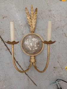 lot 13302 image: Gold Finish Two-Light Wall Sconce with Wheat Sheaf Leaves and Glass Dome
