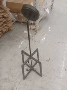 lot 13305 image: Matte Black Metal Frame 4-Light Pendant Chandelier w Rod and Canopy, 36.5 in long