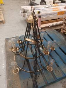 lot 13307 image: 9-Light Chandelier in Brass and Black Finish with Filament Bulbs and Chain approximately 55