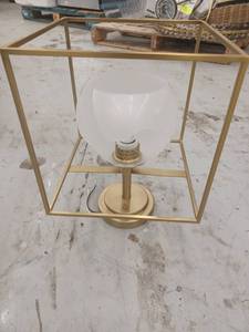 lot 13308 image: Brushed Gold Cube Frame Wall Sconce w Frosted Glass Globe Shade