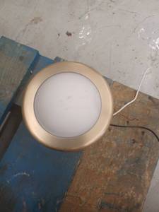 lot 13310 image: Brushed Brass Finish Round Flush Mount Ceiling Light Fixture w Frosted Dome Glass