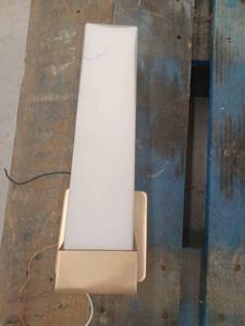 lot 13311 image: Brushed Gold Finish LED Wall Sconce with Rectangular Frosted White Shade