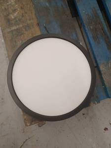 lot 13312 image: Round Flush Mount Ceiling Light Fixture w Dark Gray Trim & White Lens