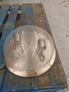 lot 13313 image: Brushed Nickel Flush Mount 2-Light Ceiling Fixture w Clear Glass Dome