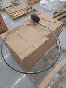 lot 13314 image: Large Black Circular Ring LED Pendant Light Fixture with Round Canopy and Plug