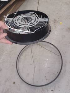 lot 13315 image: Black LED Ring Pendant Light Fixture w Round Canopy & Suspension Cables