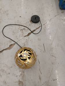 lot 13316 image: Gold Finish Cutout Globe Pendant Light with Black Canopy and Cord