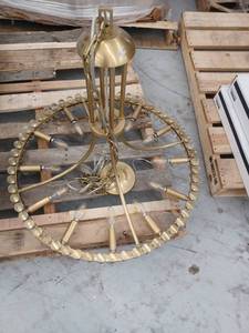 lot 13332 image: Brushed Brass Finish Round Beaded Ring Chandelier w 12 Candelabra Lights