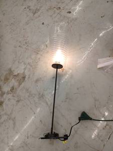 lot 13336 image: Ribbed Clear Glass Cylinder Pendant Light with Black Metal Rod and Canopy