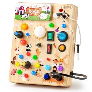 lot 2752 image: Joyreal Wooden Busy Board for Toddlers - Montessori Toys for 1 2 3 Year Old - Retail $24