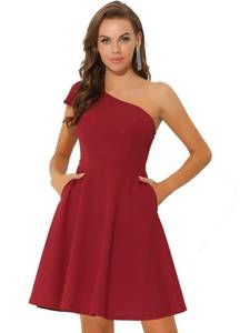lot 2789 image: Allegra K Women Elegant Evening One Shoulder Flared Cocktail Dress Small - Retail $40