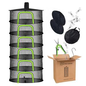 lot 2812 image: Herb Drying Rack Hanging Mesh Net - 6 Tier plant drying rack Foldable Design with U-Zipper, Bonus Pruning Shears & Plant Hooks for Garden Herbs, Vegetables, Fruits, Flowers & Dried Foods (23.62) - Retail $21