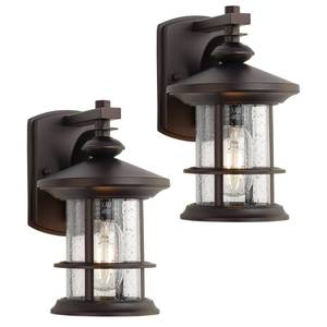 lot 2847 image: MICSIU 2 Pack Oil Rubbed Bronze Outdoor Wall Light, 10 Inch Rustic Cottage - Retail $93