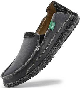lot 2849 image: VILOCY Mens Slip on Deck Shoes Zero Drop Casual Canvas Loafer Vintage Flat Boat Shoes Grey US13 EU47 - Retail $39