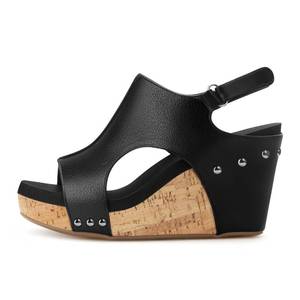 lot 2866 image: PARTY Womens Wedge Sandals With Strap for Dressy Ladies Sandals Casual 3 Inch Wedge Black 9.5 - Retail $40