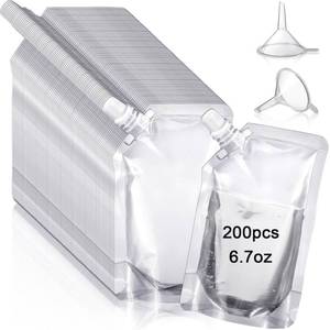 lot 2910 image: Meanplan 200 Pcs Reusable Plastic Pouches Bulk, with Funnel, 6.7 oz - Retail $30