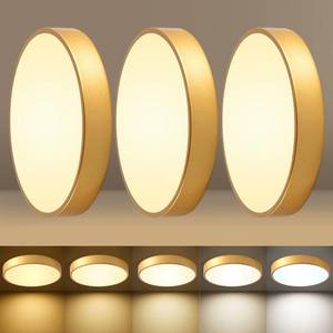 lot 2745 image: HLinghtnet Flush Mount Ceiling Light Fixtures Gold LED 5CCT 12In 24W 3Pack - Retail $86