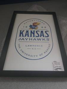 lot 2746 image: 90185261-S NCAA University of Kansas Badge Framed Wood Wall Decor - Retail $28