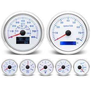 lot 2775 image: ARTILAURA 7 Gauge Set-GPS Speedometer, Tachometer, Oil Pressure, Fuel Level, Water Temperature, Trim, Voltmeter 7 Color AUTO Marine Boat Gauges Kit (White) - Retail $183