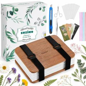 lot 2785 image: Suziko Professional Wooden Flower Press Kit 6 Layers 6.3 x 8.3 inch, Brown Strap Design for Adults Kids - Retail $19