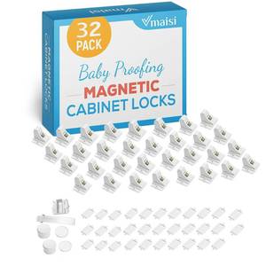 lot 2811 image: Vmaisi Adhesive Magnetic Locks for Cabinets & Drawers (32 Locks and 4 Keys) - Retail $70