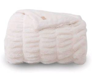 lot 2820 image: EVERGRACE Luxurious Soft Faux Rabbit Fur Throw Blanket, Cozy Fuzzy Plush Warm Throws for Couch Bed Sofa Chair Home Decor, Ruched Bubble Fluffy Blanket with Reversible Velvet, Ivory White - Retail $0