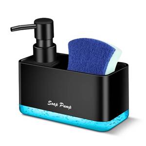 lot 2839 image: Dish Soap Dispenser with Sponge Holder, 2-in-1 Countertop Small Soap Dispenser for Kitchen and Bathroom, Multi-Scene for Dish Soap, Hand Soap, Lotion, Body Wash (Black) - Retail $9