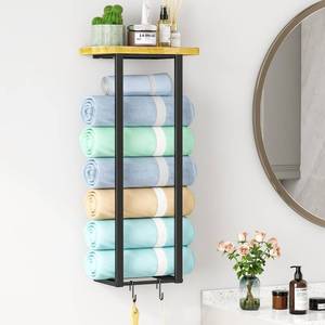lot 2859 image: Whitmor Towel Racks for Bathroom, Towel Holder with Storage Shelf, 27 inch Towel Rack Wall Mounted for Small Bathroom, Wall Towel Storage Rack for Rolled Towels - Retail $24