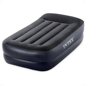 lot 2865 image: Intex 64121ED Dura-Beam Plus Pillow Rest Air Mattress Fiber-Tech �� Twin Size �� Built-in Electric Pump �� 16.5in Bed Height �� 300lb Weight Capacity - Retail $40