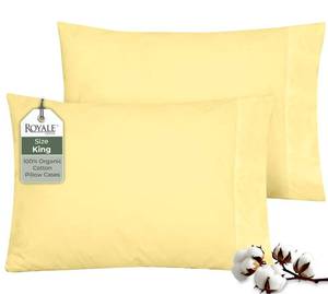 lot 2880 image: ROYALE LINENS 100% Organic Cotton Percale Pillowcases Set of 2 - King Size Percale Pillowcase - King Set of 2 Pillow Cover - Breathable, Cool & Crisp Pillow Cases (20x40, Yellow) - Retail $9