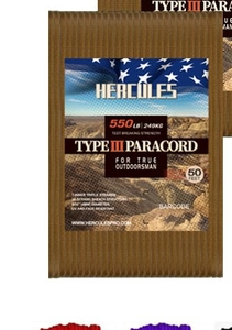 lot 2902 image: HERCULES Type III Paracord 550 Rope Parachute Cord, 50 Coyote Brown - Retail $7