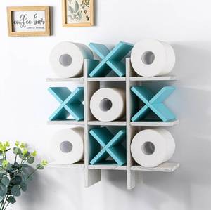 lot 2915 image: Weysat Tic Tac Toe Toilet Paper Holder,White, Light Blue - Retail $32